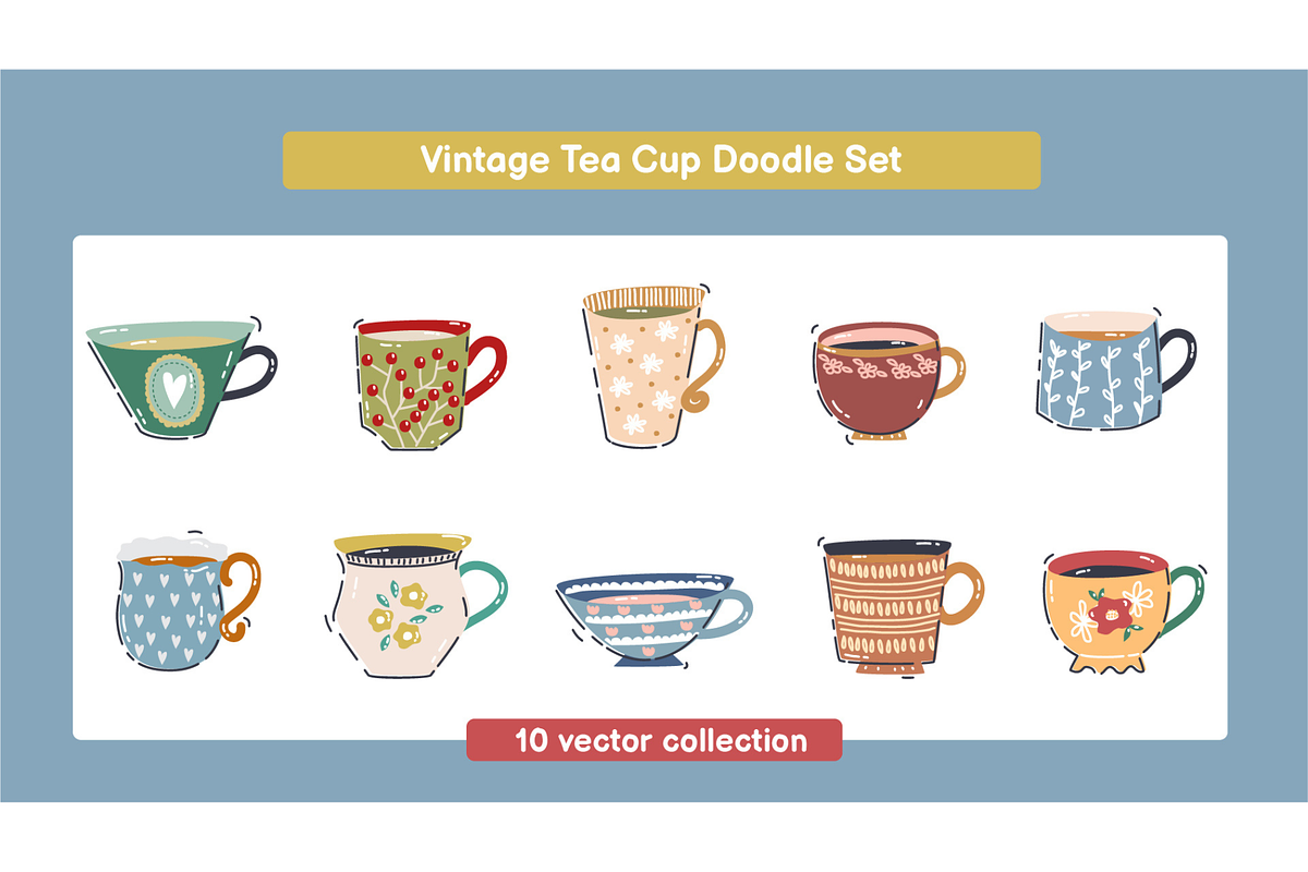 Vintage Tea Cup Doodle Set, an Object Illustration by Eighteen Studio (Photo 1 of 6)
