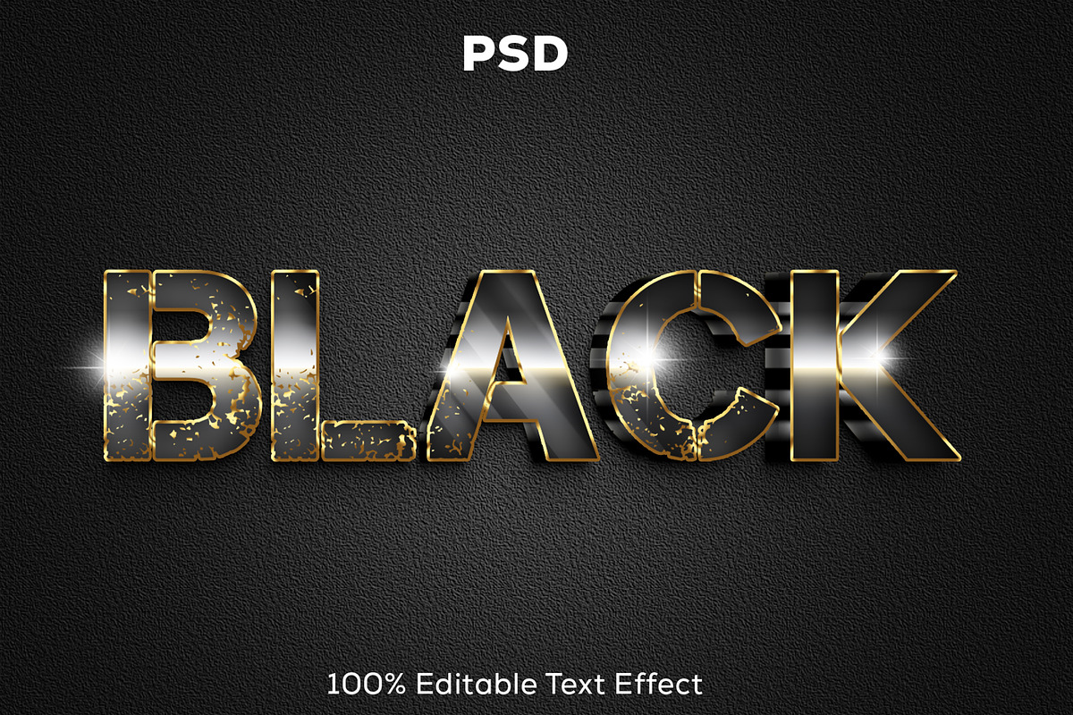 Black 3D Gold Text Effect, a Brushes & More by Zamans