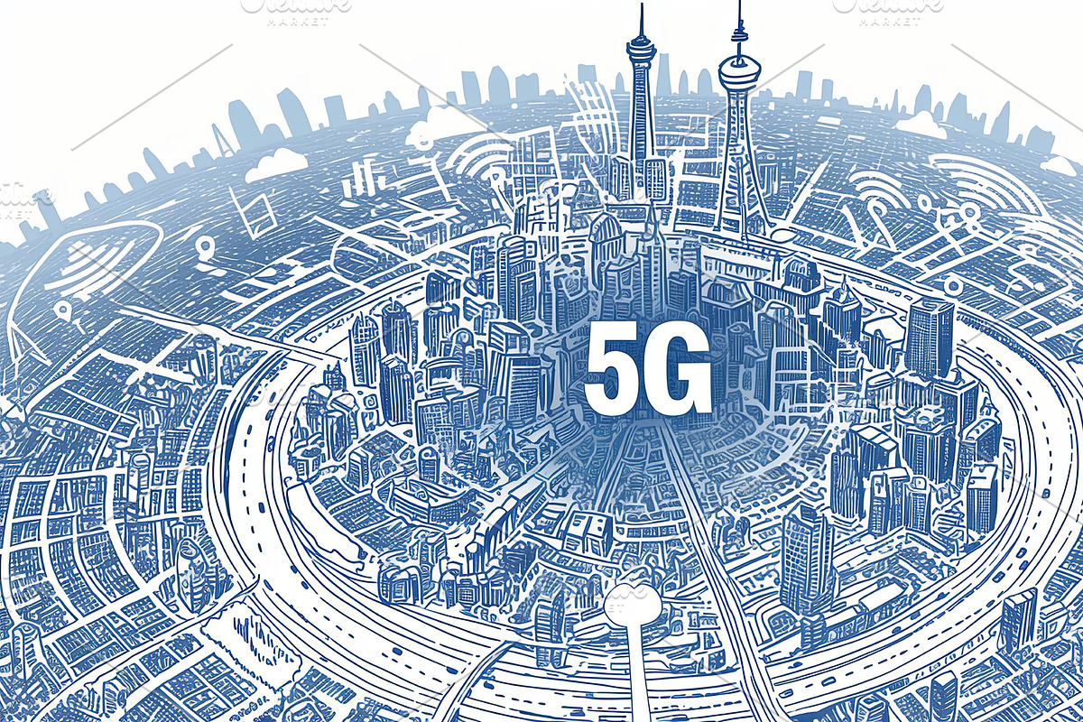 Smart city infrastructure showcasing 5G network technology and wireless ...