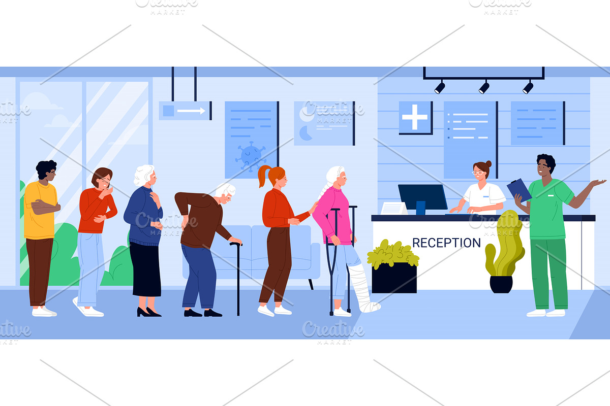 Hospital reception room with, a Person Illustration by Flashvector