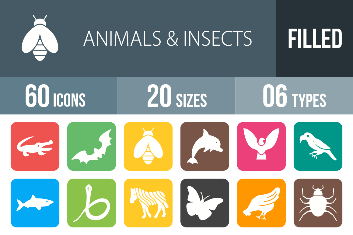 60 Animals  Insects Round Corner by Iconbunny  Creative Market