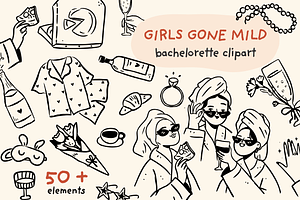 Whimsical bachelorette party clipart