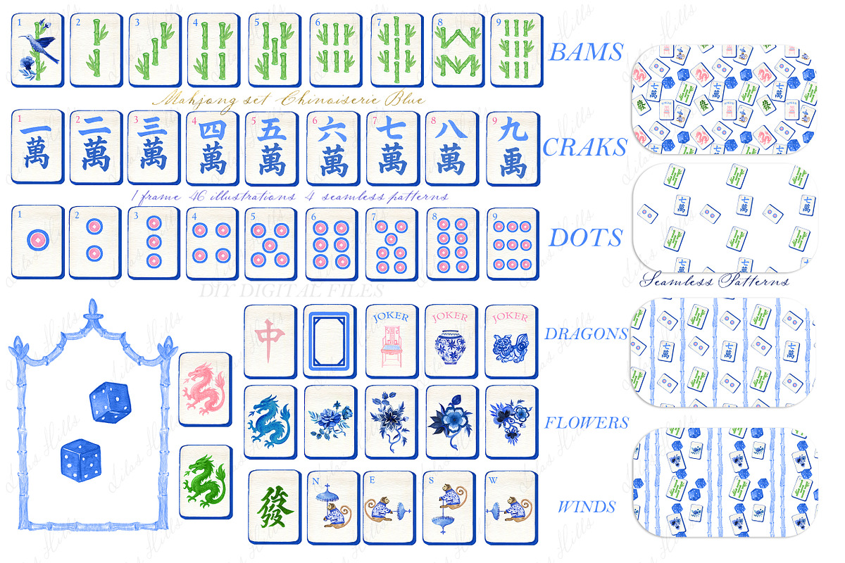 Mahjong Set Chinoiserie Blue, a Graphic by LABFcreations (Photo 2 of 4)
