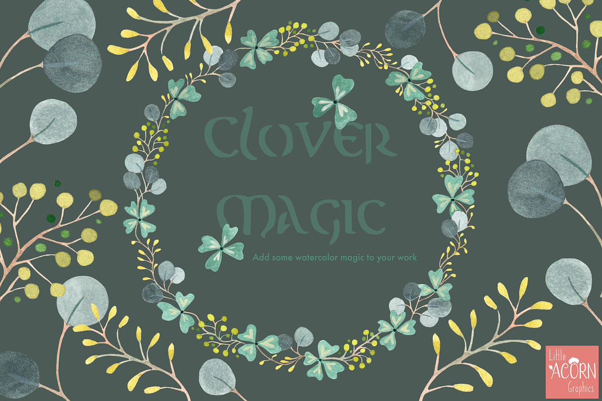 Clover Magic Watercolor Graphics, an Illustration by LittleAcornGraphics (Photo 1 of 3)