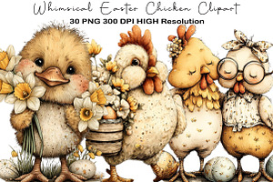 Whimsical Easter Chicken Clipart, an Illustration by Black Bird Studio
