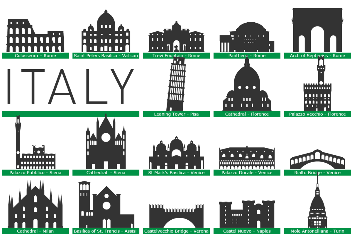 Landmarks of Italy, an Illustration by Jozsef Balazs-Hegedus (Photo 1 of 5)