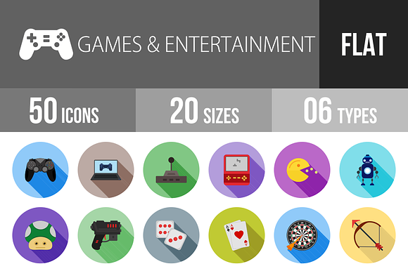 50 Games Flat Shadowed Icons