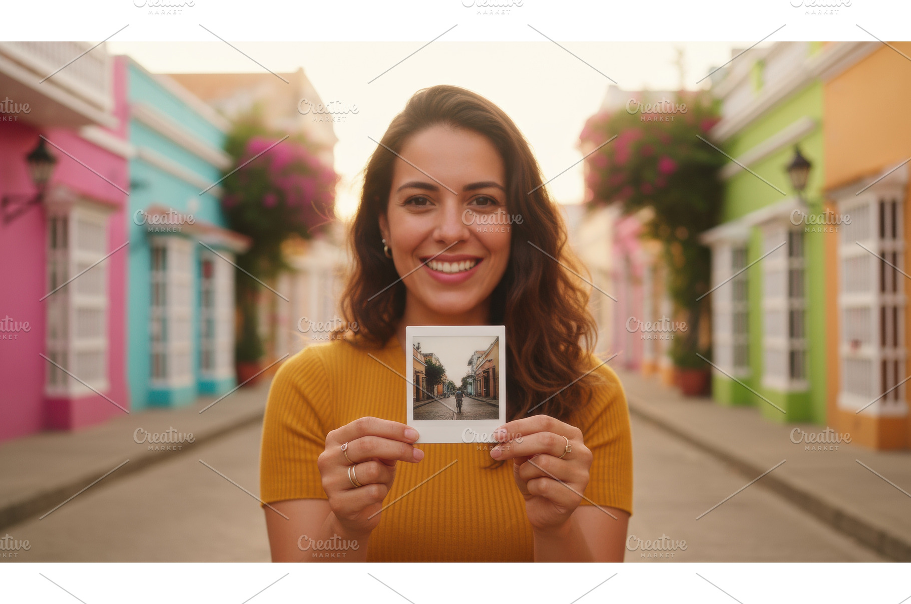 Smiling woman holds a polaroid that, a Background Photo by Igor Tichonow