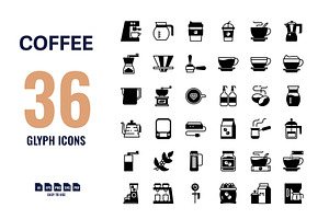 36 Coffee Glyph, Solid Icons