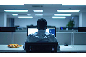 Man working alone late in a, a Business Photo by Igor Tichonow