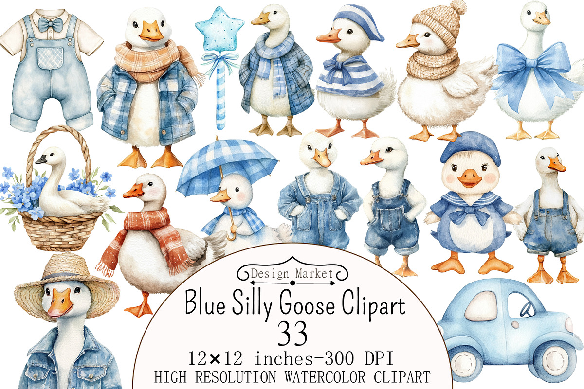 Watercolor Blue Silly Goose Clipart, a Seasonal Illustration by Design Market (Photo 1 of 4)