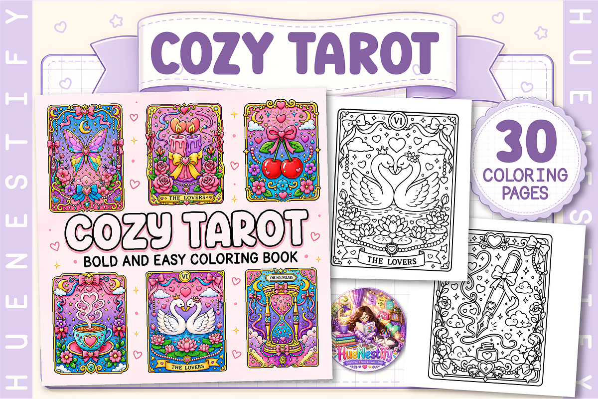 Cozy Tarot Coloring Book, a Decorative Illustration by HueNestify (Photo 1 of 4)