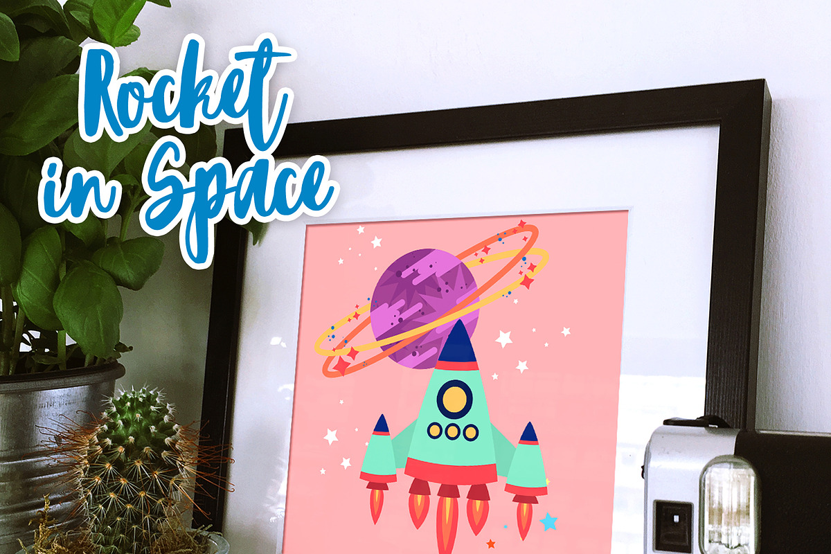 Rocket In Space Print, a Technology Illustration by Cozy Cat Design (Photo 1 of 3)