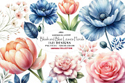 Blush and Blue Leaves Florals, a Seasonal Illustration by CreationArt (Thumbnail 1 of 7)