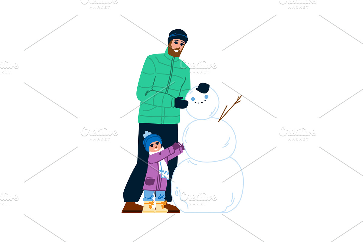 Father and daughter building snowman, an Illustration by pikepicture