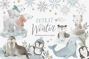 Arctic Animals Watercolor Clipart