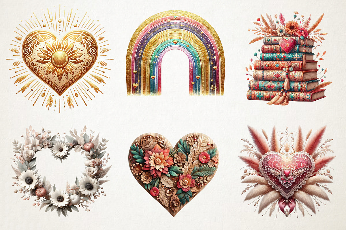 Boho Valentine Clipart Bundle, an Illustration by RobertsArt (Photo 3 of 7)