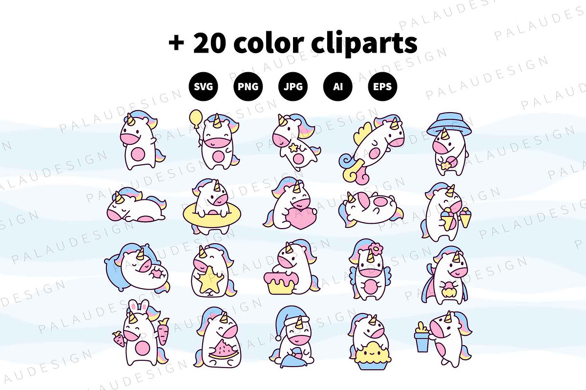 Cute Kawaii Unicorn Characters, an Animal Illustration by Palau (Photo 10 of 12)