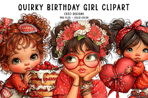 Quirky birthday girl clipart, an Illustration by CreationArt