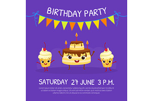 Birthday Party Invitation Card, an Illustration by TopVectors