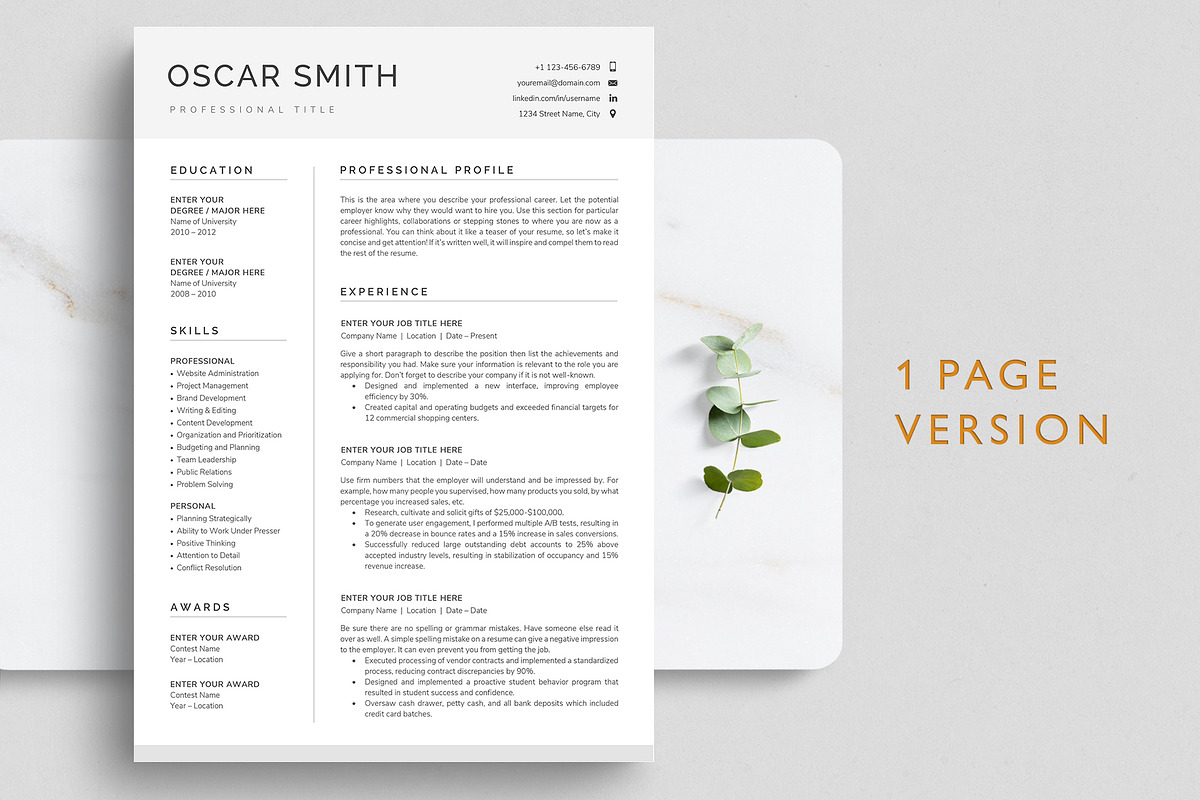 Modern Resume/CV Template - OSCAR, a Resume Template by TheStandOutResume (Photo 2 of 10)