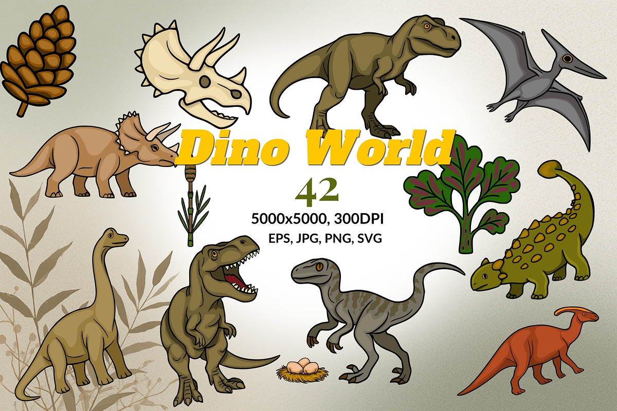 Dino World: Prehistoric Clipart, an Animal Illustration by Elatedowl (Photo 1 of 7)