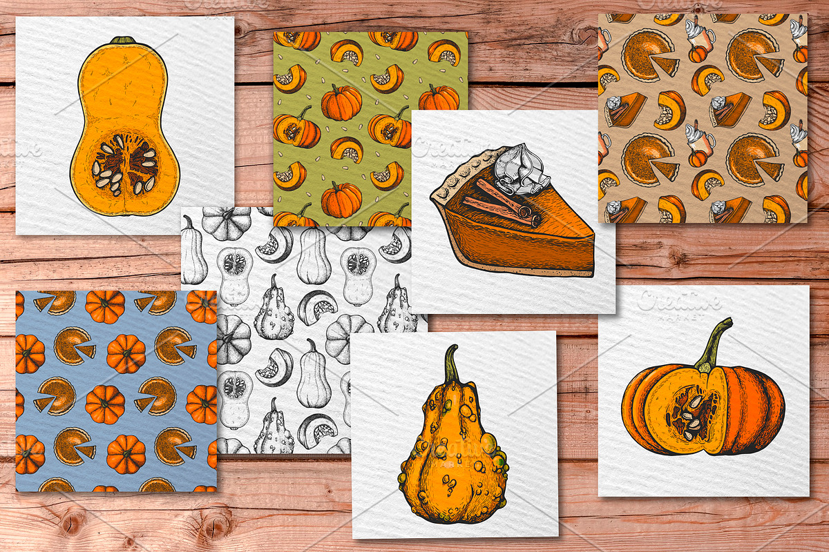 Vector ink pumpkin illustrations, a Background Graphic by lenavetka87 (Photo 3 of 4)