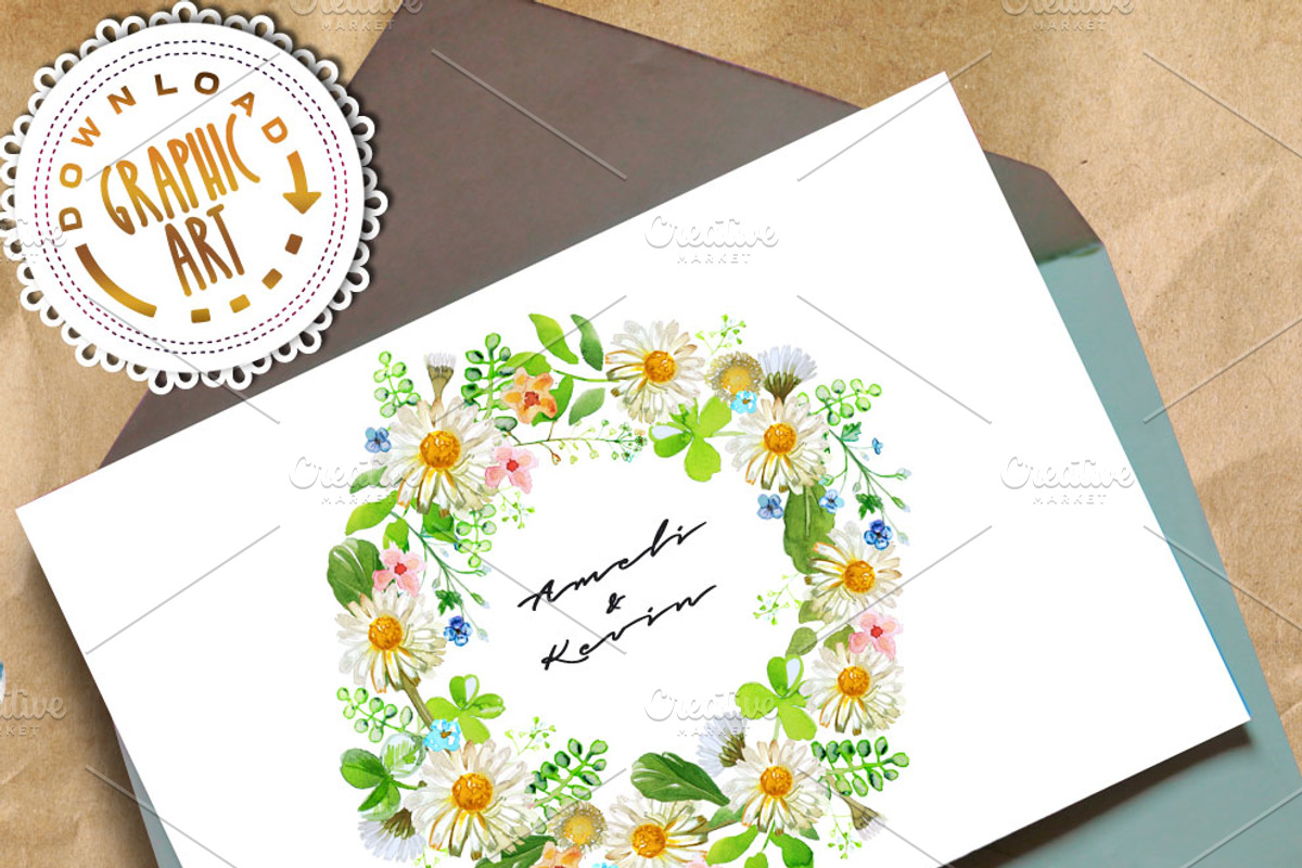 Daisies Bouquet Clipart Watercolor, a Decorative Illustration by Download Graphic Art (Photo 5 of 8)
