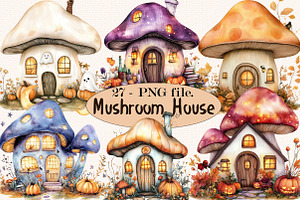 Halloween Mushroom Houses Clipart, a Seasonal Illustration by SVGArt