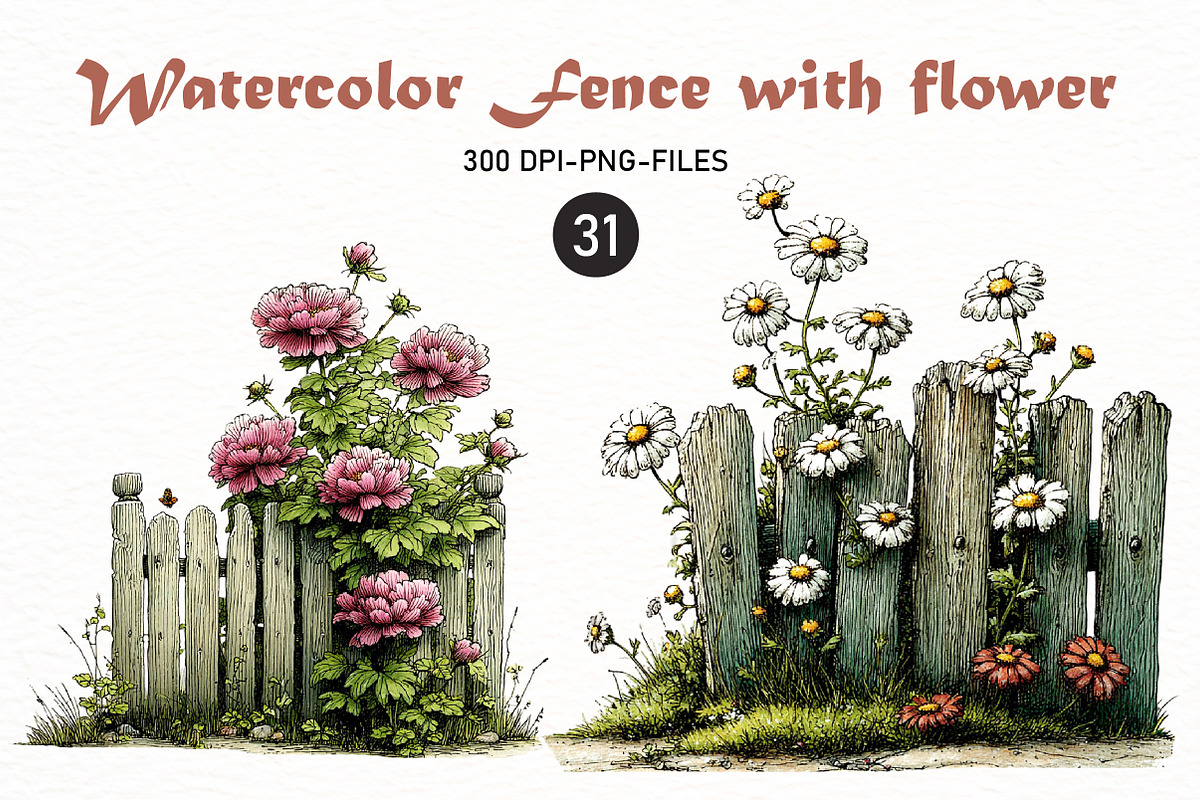 Watercolor Fence with Flowers, a Seasonal Illustration by Designworld (Photo 1 of 9)