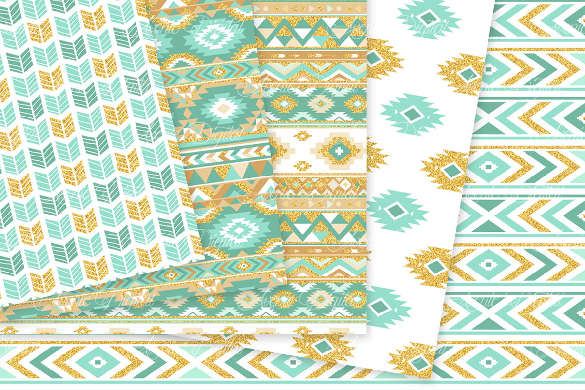 Mint & Gold Boho Seamless Patterns, a Pattern Graphic by Avenie Digital (Photo 4 of 4)