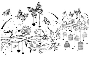 Clip Art Package: Flower, Cage, Bird