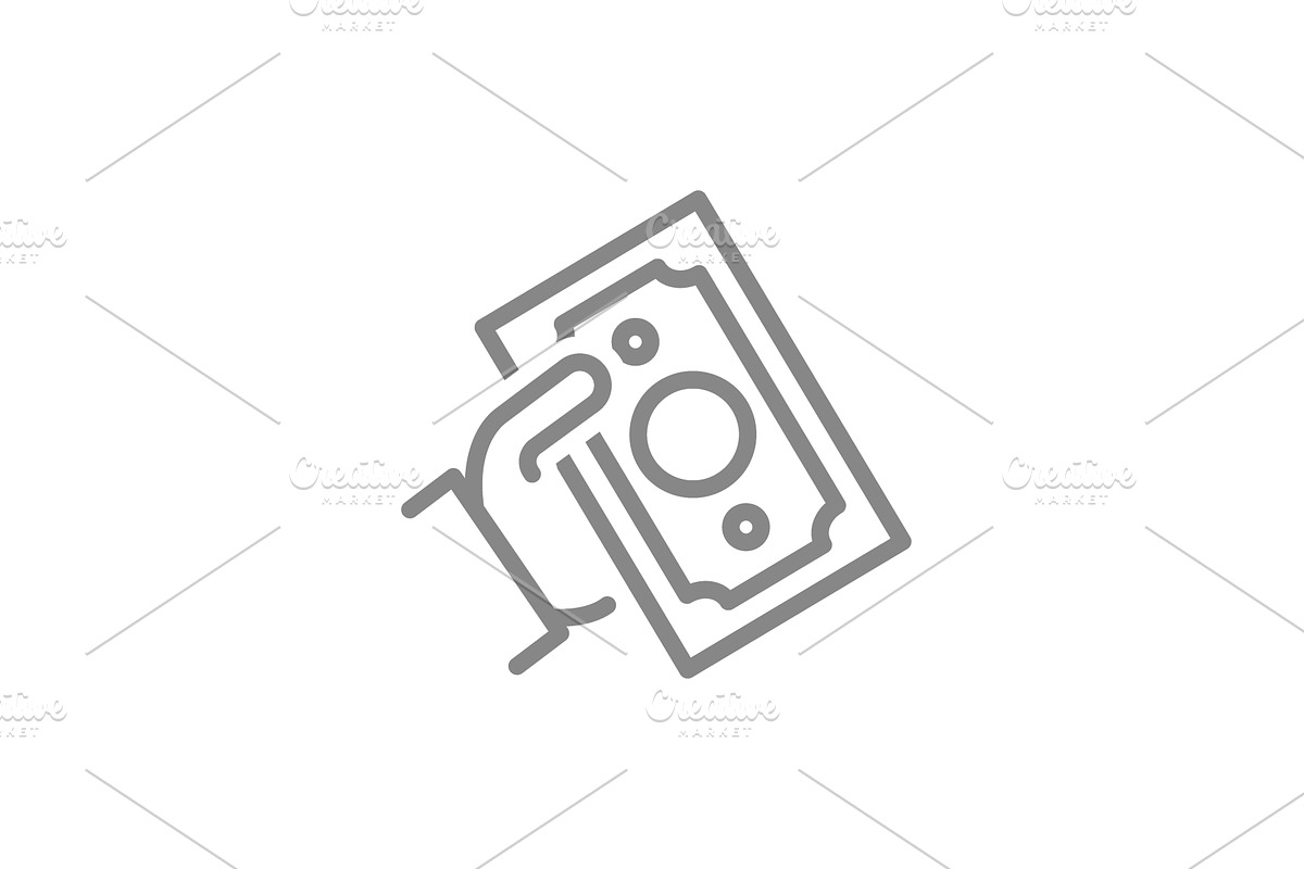 Hand holding money bill line icon, an Object Illustration by GraphiShop