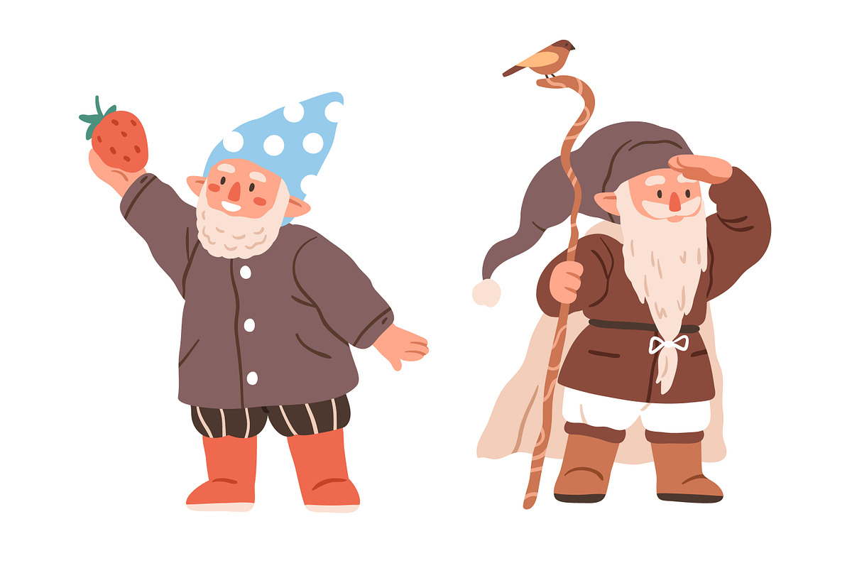 Cute cartoon gnomes, dwarfs set, an Illustration by Good Studio (Photo 3 of 7)