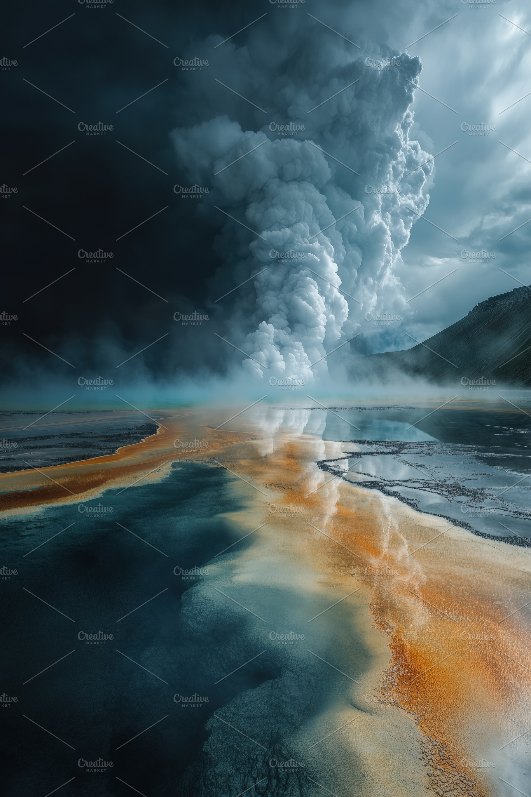 A dramatic landscape featuring a volcanic eruption with thick clouds of ash and, a Nature Photo by Textures & Backgrounds