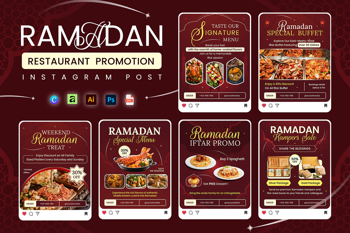 Lux Red Ramadan Restaurant Promotion, a Social Media Template by Jiwstudio (Photo 1 of 4)