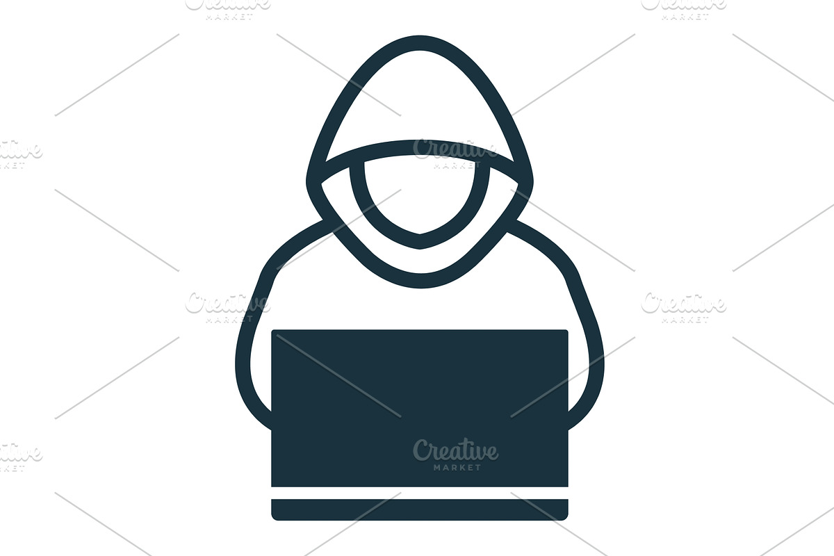 Hacker using laptop while wearing, a Technology Illustration by Aimagenarium@gmail.com