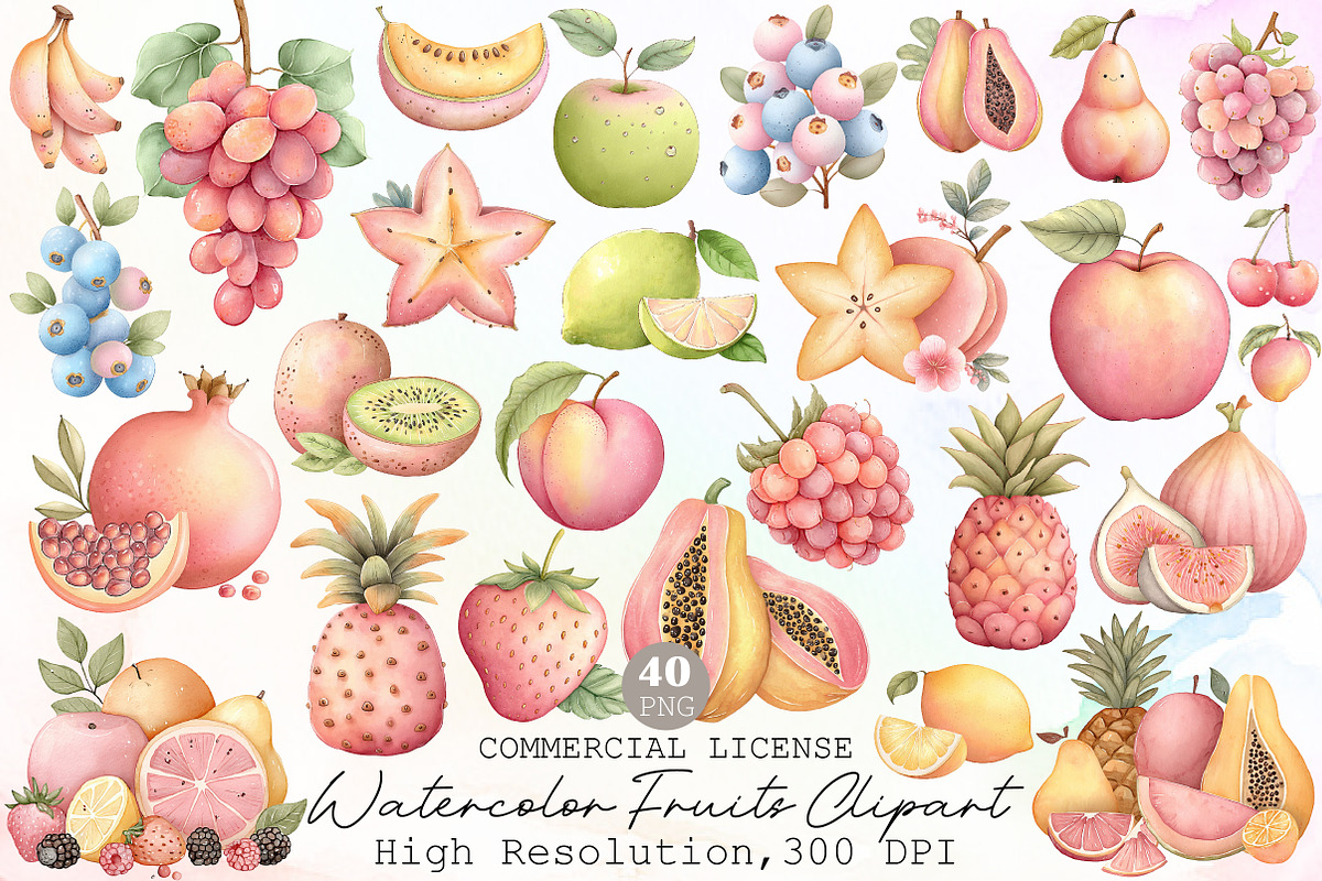Watercolor Fruits Clipart, an Illustration by Sublimation Artist (Photo 1 of 6)