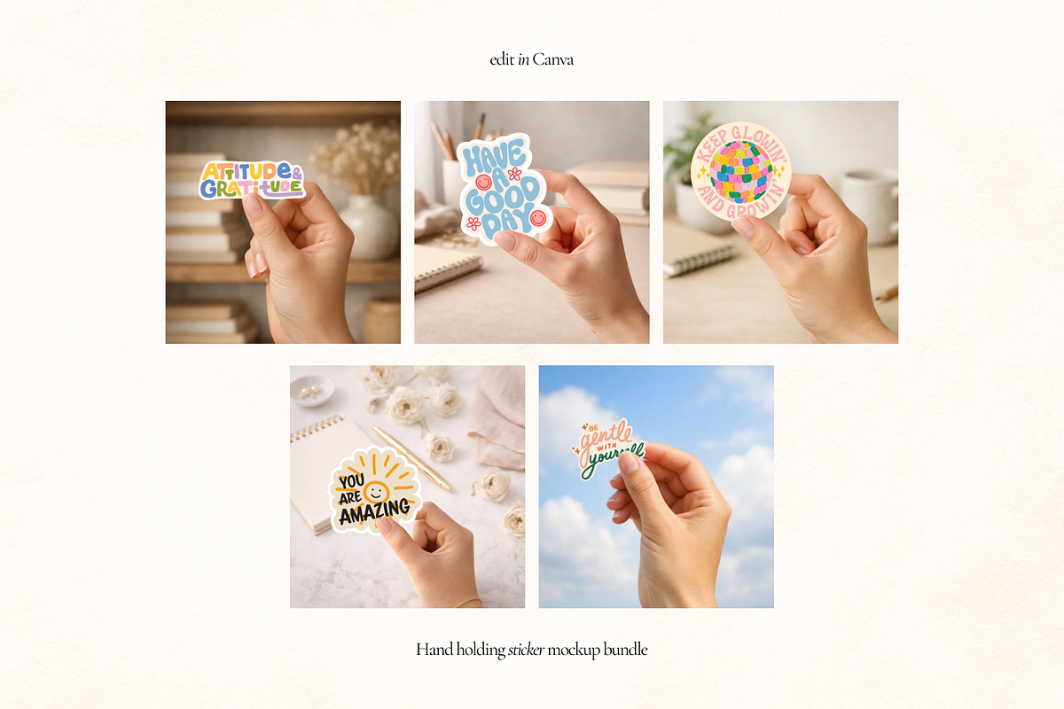 15 Hand Sticker Mockups for Canva, a Product Mockup by Matisse Studio (Photo 5 of 8)