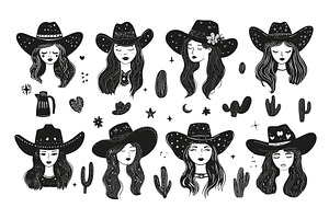 Doodle cowgirls portraits and, an Object Illustration by Valerie Bodnar
