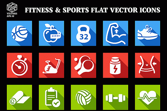 Fitness Sports Flat Vector Icons