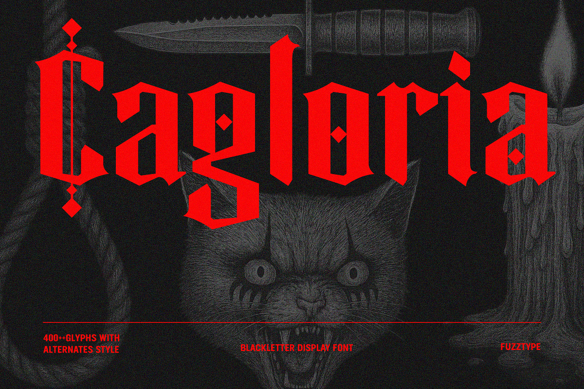 Cagloria - Blackletter Display Font, a Blackletter Font by fuzztype (Photo 1 of 10)