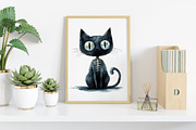 Watercolor Skeleton Black Cat Clipar, an Illustration by Canvas Craft (Thumbnail 6 of 7)