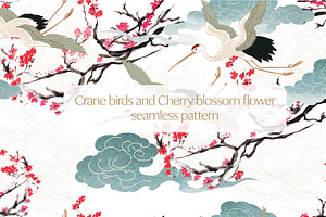 crane bird and cherry blossom flower