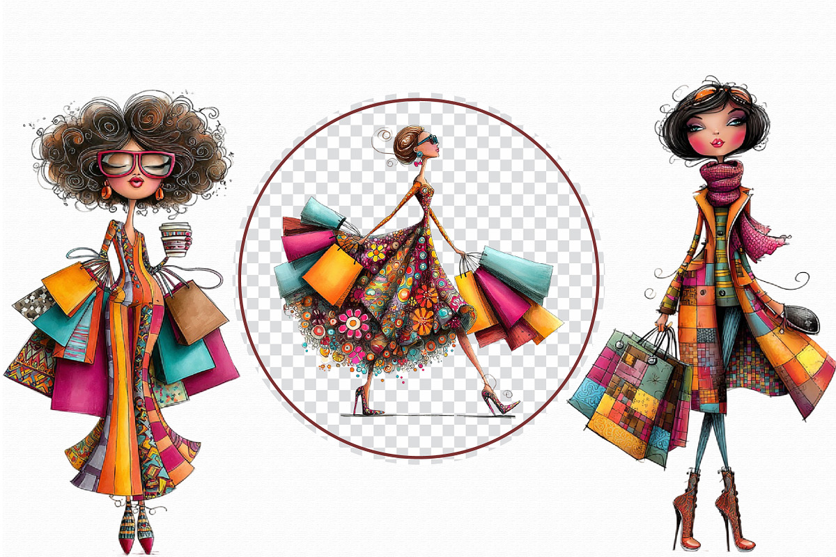 Whimsical Lady Shopping Clipart, an Illustration by Libby Wishes (Photo 7 of 7)
