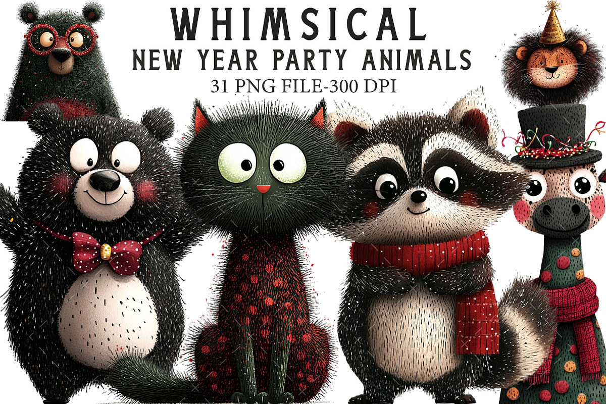 Whimsical New Year Party Animals Cli, an Illustration by Libby Wishes (Photo 1 of 7)