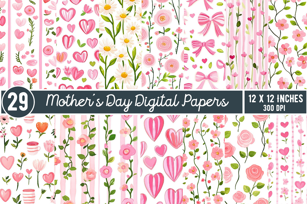 Mother’s Day Digital Papers Bundle, an Illustration by GatewayDesign (Photo 3 of 3)
