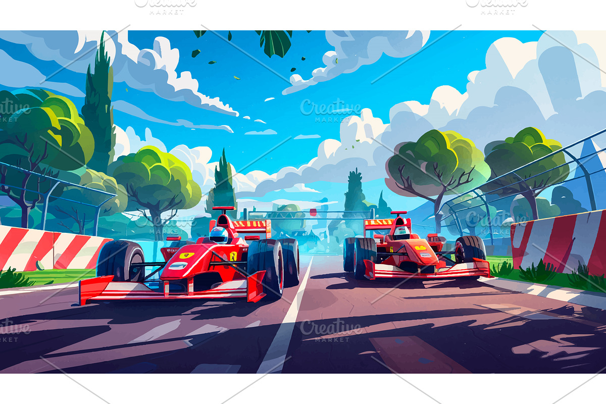 Formula One Car Overtakes Rival, a Sport Illustration by LadadikArt