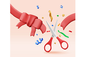 3D scissors cut red ribbon with bow, an Object Illustration by Abscent