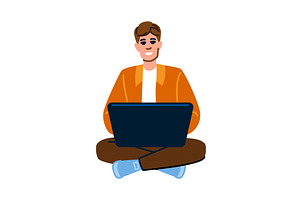 Smiling freelancer working remotely, a Technology Illustration by pikepicture